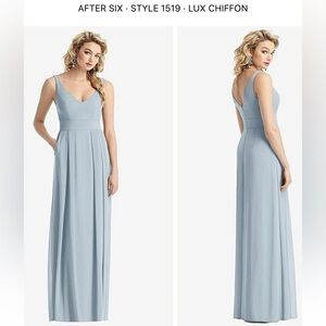 After Six style 1519 lux chiffon v-neck sleeveless pleated dress with pockets
